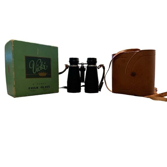 Vicki Field Glass Binoculars 4X40 Black With Original Leather Case‎ And Box VTG - Picture 1 of 3